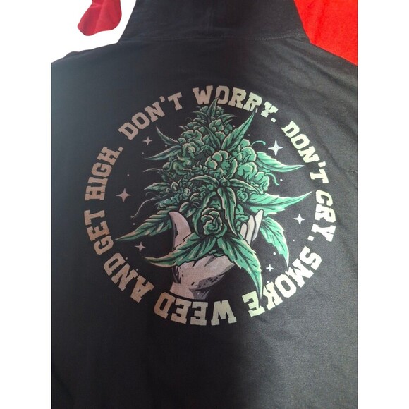Black Weed Hoodie Dont Worry Dont Cry Get High Size M Graphic Bud - Picture 2 of 6
